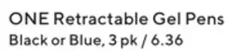 Staples Uni-ball one retractable gel pens black or blue, 3 pk offer