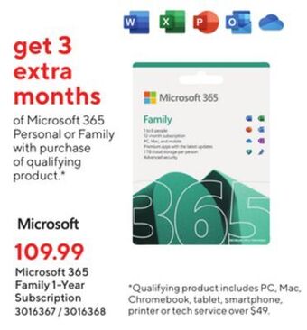 Staples Microsoft 365 family 1-year subscription offer