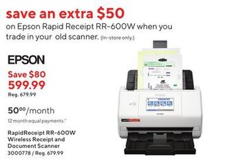 Staples Epson rapidreceipt rr-600w wireless receipt and document scanner offer