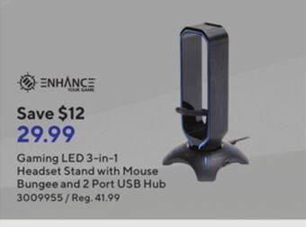 Staples Enhance gaming led 3 -in -1 headset stand with mouse bungee and 2 port usb hub offer