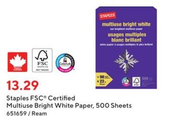 Staples Staples fsc-certified multiuse bright white paper - 22 lb. - 8.5" x 11" - white - 500 sheets offer