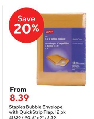 Staples Staples bubble envelope with quickstrip flap, 12 pk offer