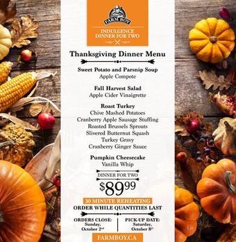 Farm Boy Indulgence dinner for two offer