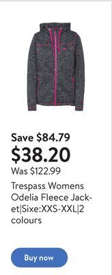 Walmart Trespass womens odelia fleece jacket|sixe:xxs-xxl|2 colours offer