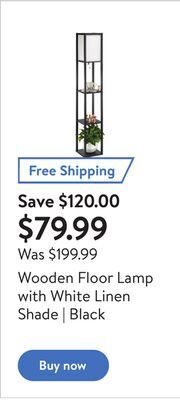Walmart Wooden floor lamp with white linen shade | black offer