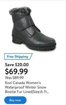 Walmart Kozi canada women's waterproof winter snow bootie fur lined|size:6-11|black offer
