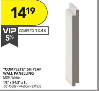 Lowe's Metrie "complete" shiplap wall panelling 1/2" x 5-1/2" x 8' offer