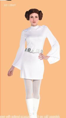 Party City Lucas star wars princess leia dress for halloween costumer party, white, adult, one size offer
