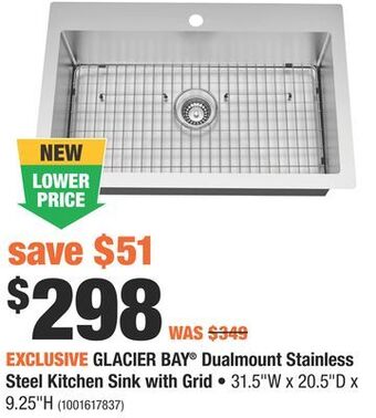 Home Depot Glacier bay® dualmount stainless steel kitchen sink with grid offer