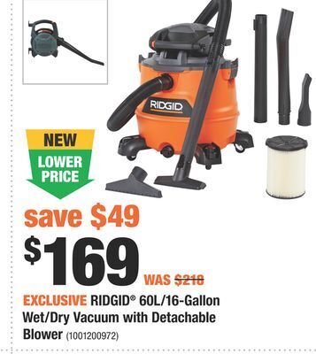 Ridgid® 60l/16-gallon wet/dry vacuum 