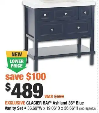 Home Depot Glacier bay® ashland 36" blue vanity set offer