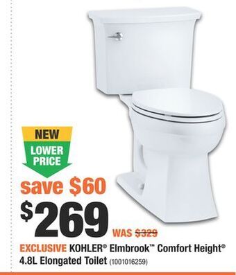 Home Depot Kohler® elmbrook™ comfort height® 4.8l elongated toilet offer