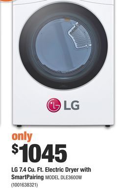 Home Depot Lg 7.4 cu. ft. electric dryer with smartpairing offer