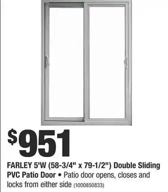 Home Depot Farley 5'w (58-3/4" x 79-1/2") double sliding pvc patio door offer