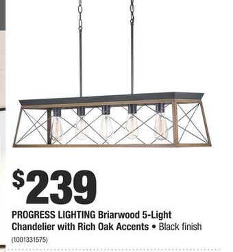 Home Depot Progress lighting briarwood 5-light chandelier with rich oak accents offer