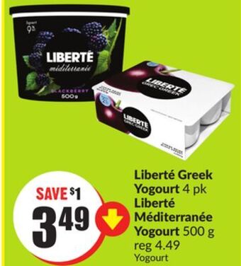 Chalo FreshCo Liberté greek yogourt 4 pk liberté méditerranée yogourt 500 g offer