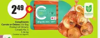 Chalo FreshCo Compliments carrots or onions 3 lb bag product of ontario canada no. 1 1.36 kg offer