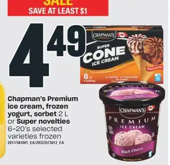 Chapman's premium ice cream, frozen yogurt, sorbet 2 l or super novelties 6-20's