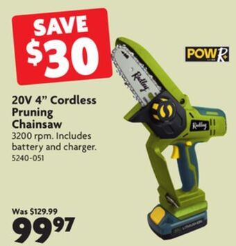 Home Hardware 20v 4" cordless pruning chainsaw offer