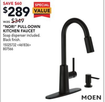 RONA Moen "nori" pull-down kitchen faucet offer