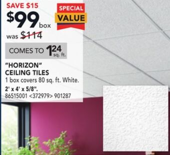 RONA Certainteed "horizon" ceiling tiles 2' x 4' x 5/8" offer