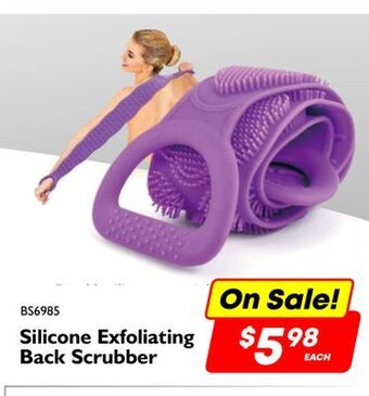 Debranded silicone exfoliating back scrubber