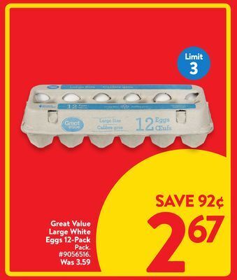 Walmart Great value large white eggs 12-pack offer
