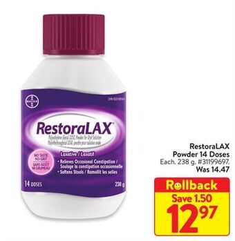 Walmart Restoralax powder 14 doses offer