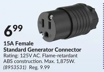 Princess Auto 15a female standard generator connector offer