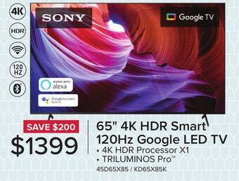 Leon's Sony 65" 4k hdr 120hz led google tv - kd65x85k offer