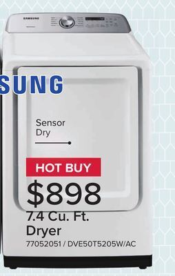 Leon's Samsung white electric dryer with sensor dry (7.4 cu.ft) - dve50t5205w/ac offer