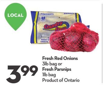 Longo's Fresh red onions 3lb bag or fresh parsnips 1lb bag offer
