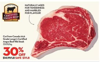 Longo's Cut from canada aaa grade longo's certified angus beef rib steak offer