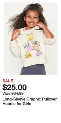 Old Navy Long-sleeve graphic pullover hoodie for girls offer