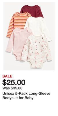 Old Navy Unisex 5-pack long-sleeve bodysuit for baby offer