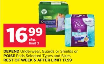 Rexall Depend underwear, guards or shields or poise pads offer