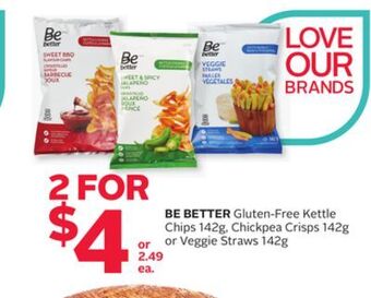 Rexall Be better gluten-free kettle chips 142g, chickpea crisps 142g or veggie straws 142g offer