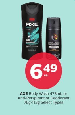 Rexall Axe body wash 473ml or anti-perspirant or deodorant 76g-113g offer