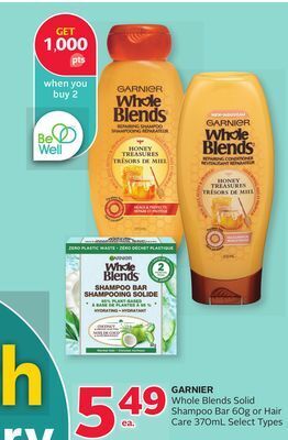 Rexall Garnier whole blends solid shampoo bar 60g or hair care 370ml offer