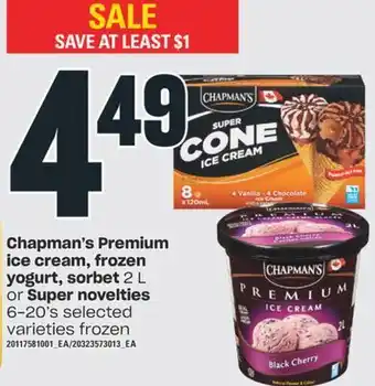 Independent City Market Chapman's premium ice cream, frozen yogurt, sorbet, 2 l or super novelties, 6-20's offer