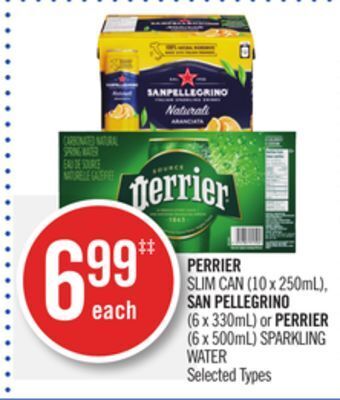 Shoppers Drug Mart Perrier slim can (10 x 250ml), san pellegrino (6 x 330ml) or perrier (6 x 500ml) sparkling water offer