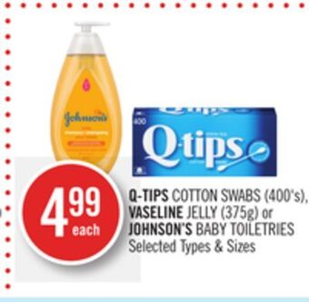 Shoppers Drug Mart Q-tips cotton swabs (400's), vaseline jelly (375g) or johnson's baby toiletries offer