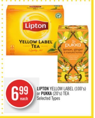 Shoppers Drug Mart Lipton yellow label (100's) or pukka (20's) tea offer