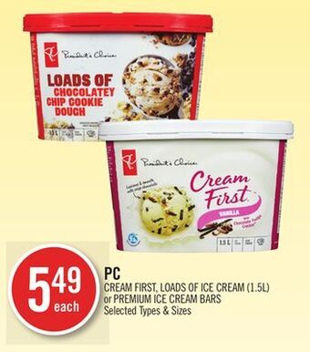Shoppers Drug Mart Pc cream first, loads of ice cream (1.5l) or premium ice cream bars offer