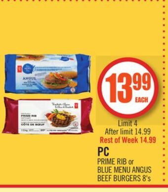 Shoppers Drug Mart Pc prime rib or blue menu angus beef burgers offer