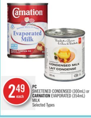 Shoppers Drug Mart Pc sweetened condensed (300ml) or carnation evaporated (354ml) milk offer