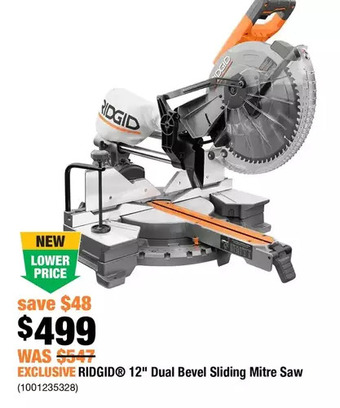 Home Depot Ridgid 12" dual bevel sliding mitre saw offer