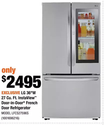 Home Depot Lg 36"w 27 cu. ft. instaview door-in-door french door refrigerator offer
