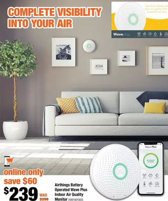 Home Depot Airthings battery operated wave plus indoor air quality monitor offer