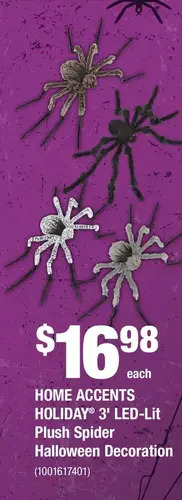 Home Depot Home accents holiday 3' led-lit plush spider halloween decoration offer